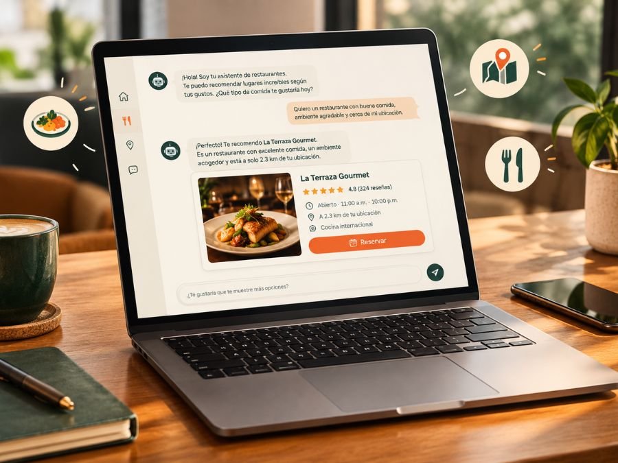 Asistente de IA recomendando un restaurante a partir de la información de su sitio web